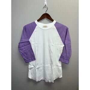 80s Women's Vintage Lucky Star White Purple Raglan Shirt Top Grape M